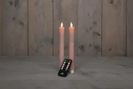Anna's Collection LED dinerkaars flame effect rustiek 23 cm lichtroze 2 stuks