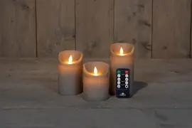 Anna's Collection LED kaars flame effect rustiek set 7.5 cm taupe 3 stuks