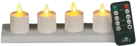 Anna's Collection LED theelicht oplaadbaar flame effect incl. oplaadstation 5cm wit 4 stuks