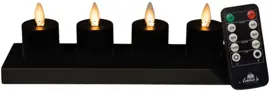 Anna's Collection LED theelicht oplaadbaar flame effect incl. oplaadstation 5cm zwart 4 stuks