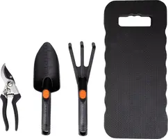 BLACK+DECKER Tuingereedschap Set – 4-delig – Inclusief snoeischaar, schep, tuinklauw en kniemat – Zwart/Oranje kopen?