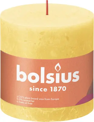 Bolsius stompkaars rustiek shine 10x10cm sunny yellow