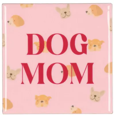 Daan Kromhout Design tegeltje keramiek dog mom 10x10cm pink