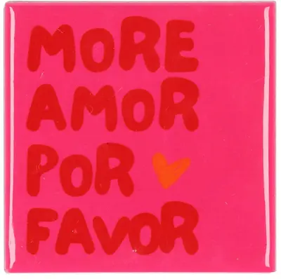 Daan Kromhout Design tegeltje keramiek more amor por favor 10x10cm pink