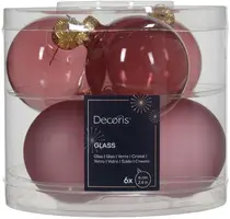 Decoris glazen kerstbal 6cm velours roze 6 stuks kopen?