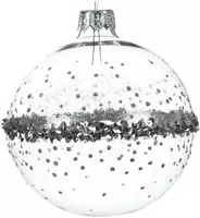 Decoris glazen kerstbal glitter rand 8cm transparant, zilver kopen?