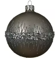 Decoris glazen kerstbal glitterrand 8cm misty grey kopen?