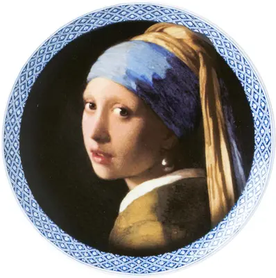 Heinen Delfts Blauw decoratiebord keramiek meisje met de parel 20.5x2.5cm delfts blauw
