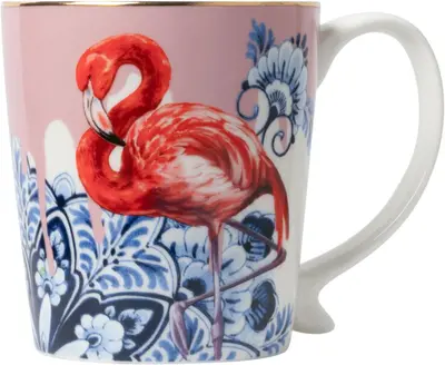 Heinen Delfts Blauw mok keramiek mandala flamingo 8.5x9.5cm delfts blauw 