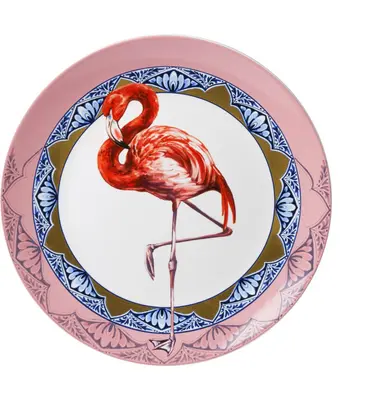 Heinen Delfts Blauw wandbord keramiek mandala flamingo 31cm delfts blauw