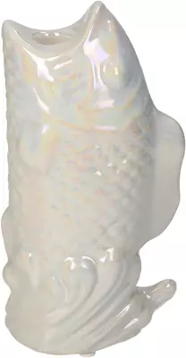Kaarsenstandaard vis fijn aardewerk ivoor 11,5x7x21,5cm