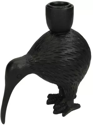 Kersten kandelaar polyresin vogel kiwi 12.5x7x14.5cm zwart - afbeelding 1