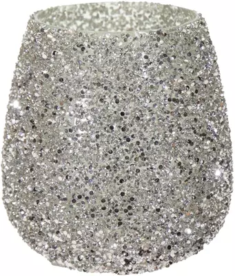 Mega Collections theelichthouder glas strass 12x12.5cm zilver