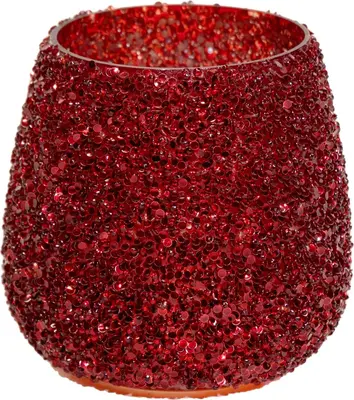 Mega Collections theelichthouder glas strass 9.5x9cm rood