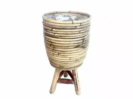 Rotan plantenmand met plastic op poten grijs 18x28cm kopen?
