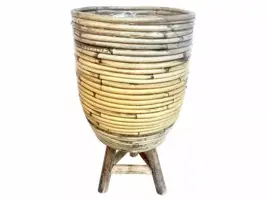 Rotan plantenmand met plastic op poten grijs 25x40cm kopen?