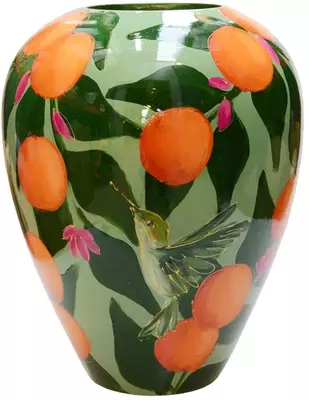 Vase The World vaas glas kander orange and birds 27.5x35cm green