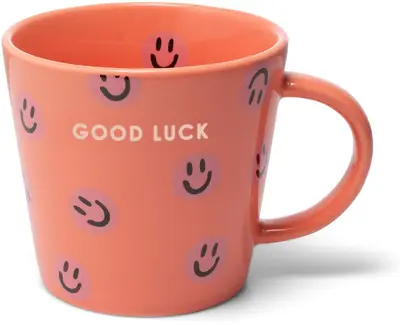 Vondels cappuccinokop keramiek good luck smileys 9x9.5cm coral  - afbeelding 1