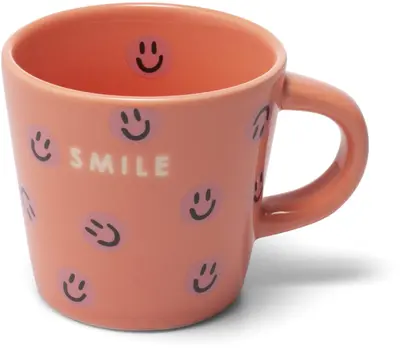 Vondels espressokop keramiek smile smileys 5.5x7.5cm coral  - afbeelding 1