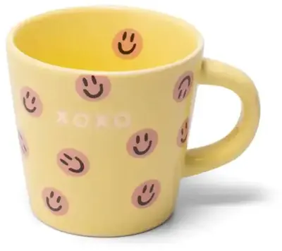 Vondels espressokop keramiek xoxo smileys 5.5x7.5cm yellow  - afbeelding 1