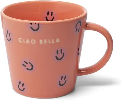 Vondels theekop keramiek ciao bella smileys 10x11cm coral  - afbeelding 1