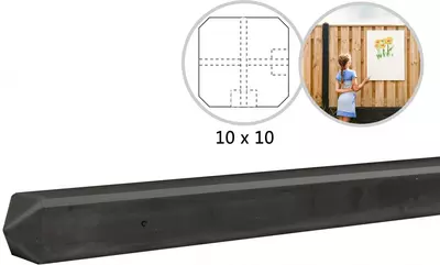 Woodvision hoekpaal beton diamantkop 10x10x280 cm antraciet ongecoat t.b.v. rotsmotief platen