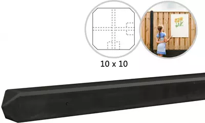 Woodvision hoekpaal beton met diamantkop 10x10x280 cm antraciet gecoat t.b.v. rotsmotief platen